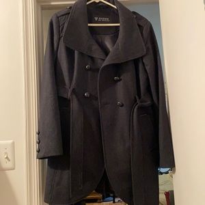 Dark gray wool belted pea coat!